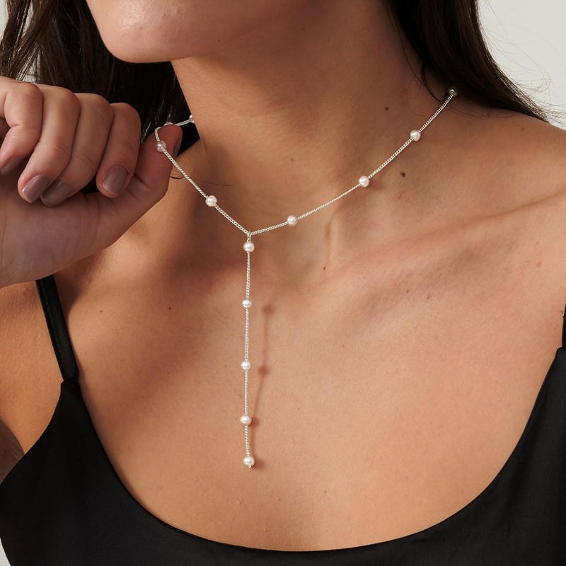 VRIUA Pearl Necklaces for Women - 14k Gold Plated Dainty Pearl Necklace with CZ Diamond Minimalist Wedding Bridal Jewelry Gift for Her - Image 5